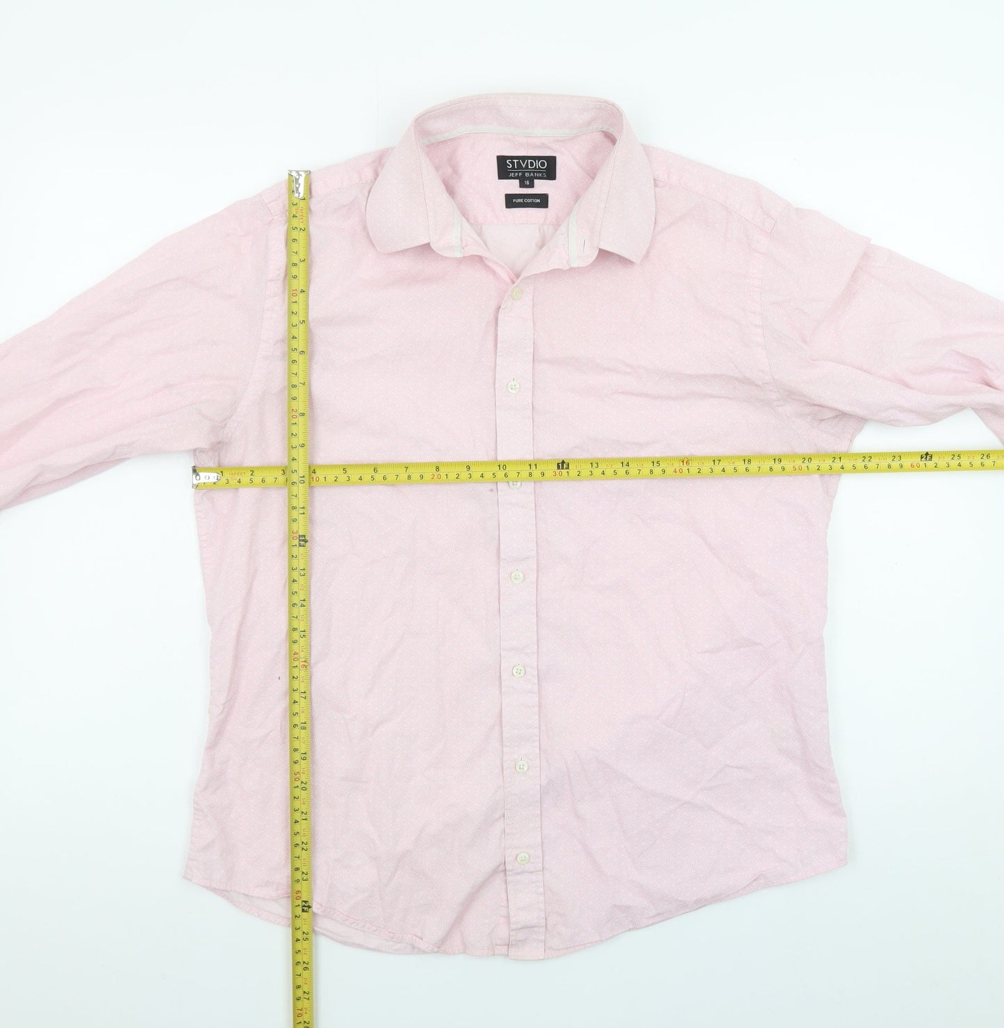 Jeff Banks Men’s Pink Pure Cotton Long Sleeve Button-Up Shirt Size 16