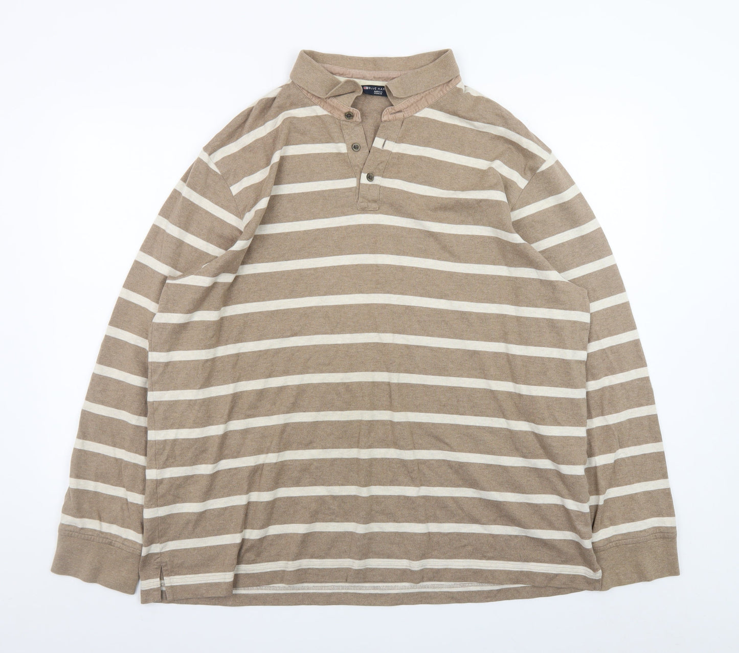 Marks and Spencer Men’s Beige Striped Long Sleeve Polo Shirt XL