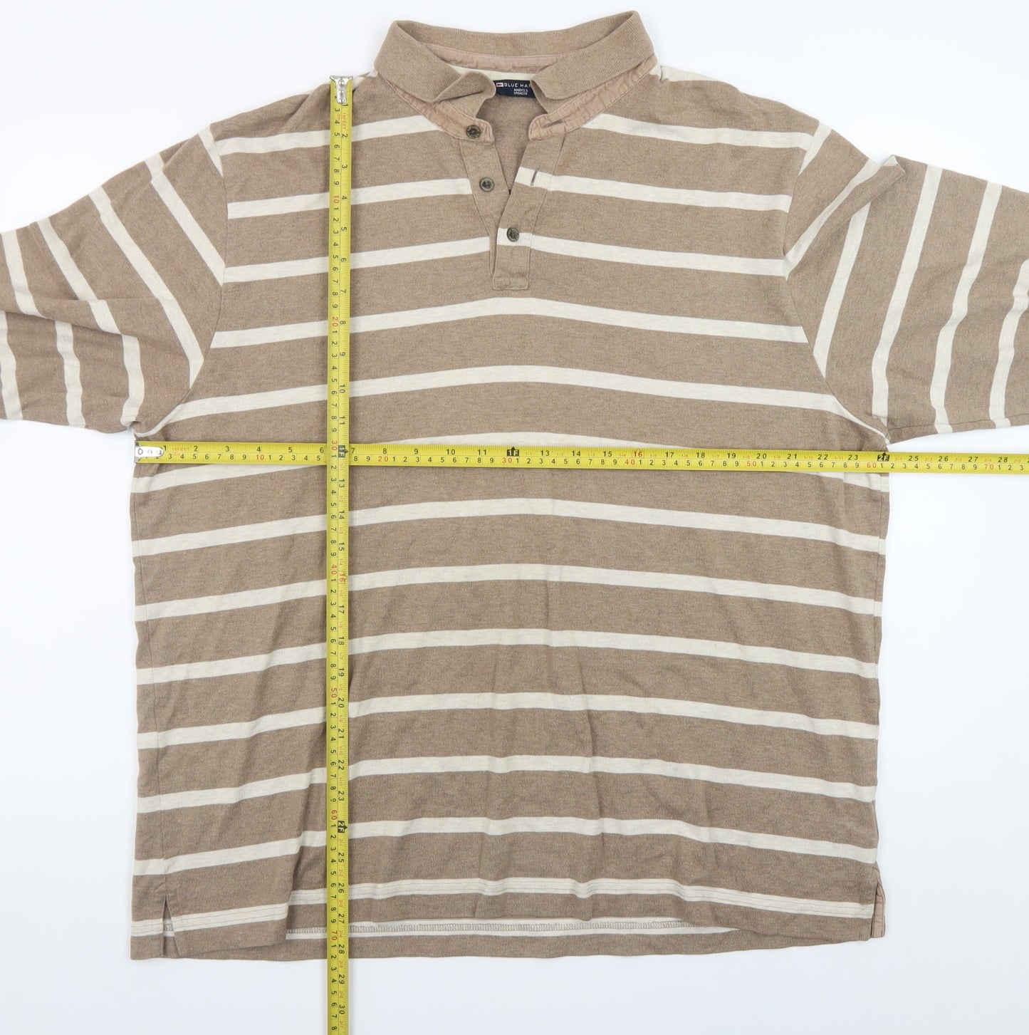 Marks and Spencer Men’s Beige Striped Long Sleeve Polo Shirt XL
