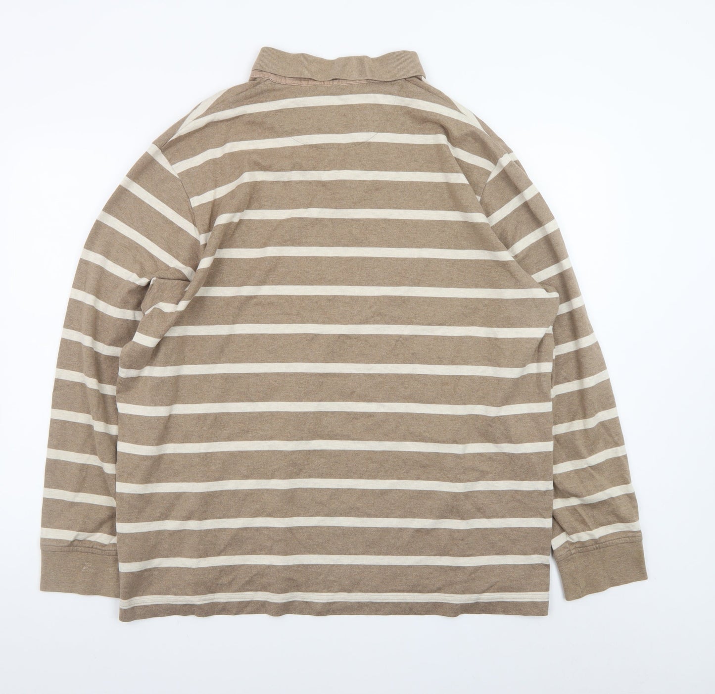 Marks and Spencer Men’s Beige Striped Long Sleeve Polo Shirt XL
