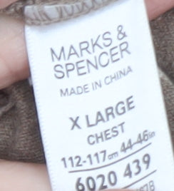 Marks and Spencer Men’s Beige Striped Long Sleeve Polo Shirt XL