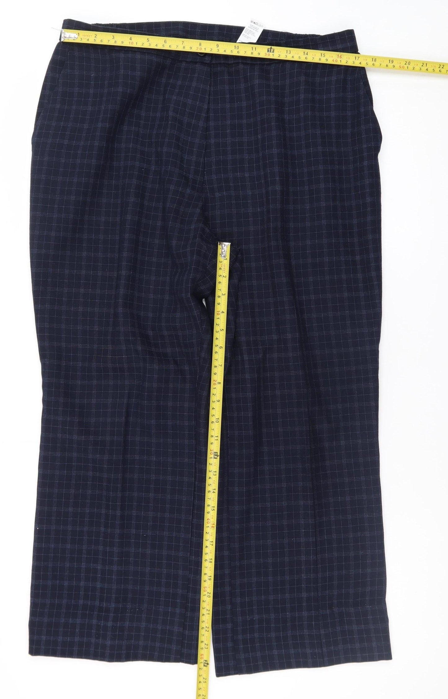 Marks and Spencer Men's Blue Check Pleated Trousers Size 18