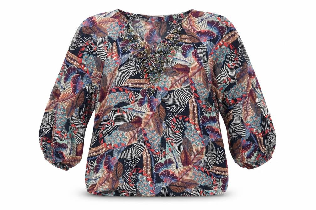 Monsoon Womens Multicoloured Beaded Floral Tunic Blouse M