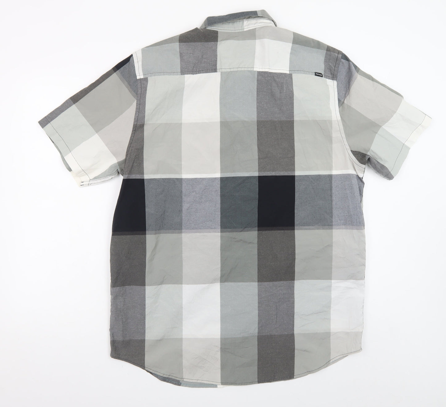 Hurley Men's Grey Check Short Sleeve Button-Up Shirt XL