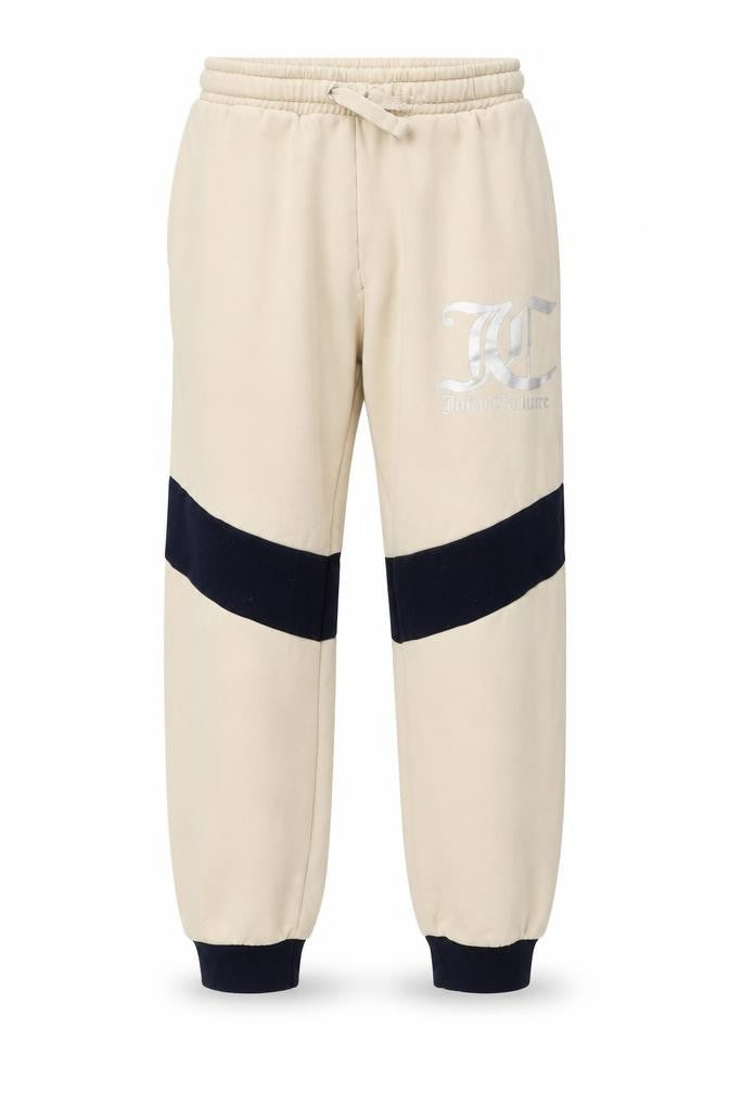 Front view of Juicy Couture girls’ beige & black jogger sweatpants, size 10/11, drawstring waist