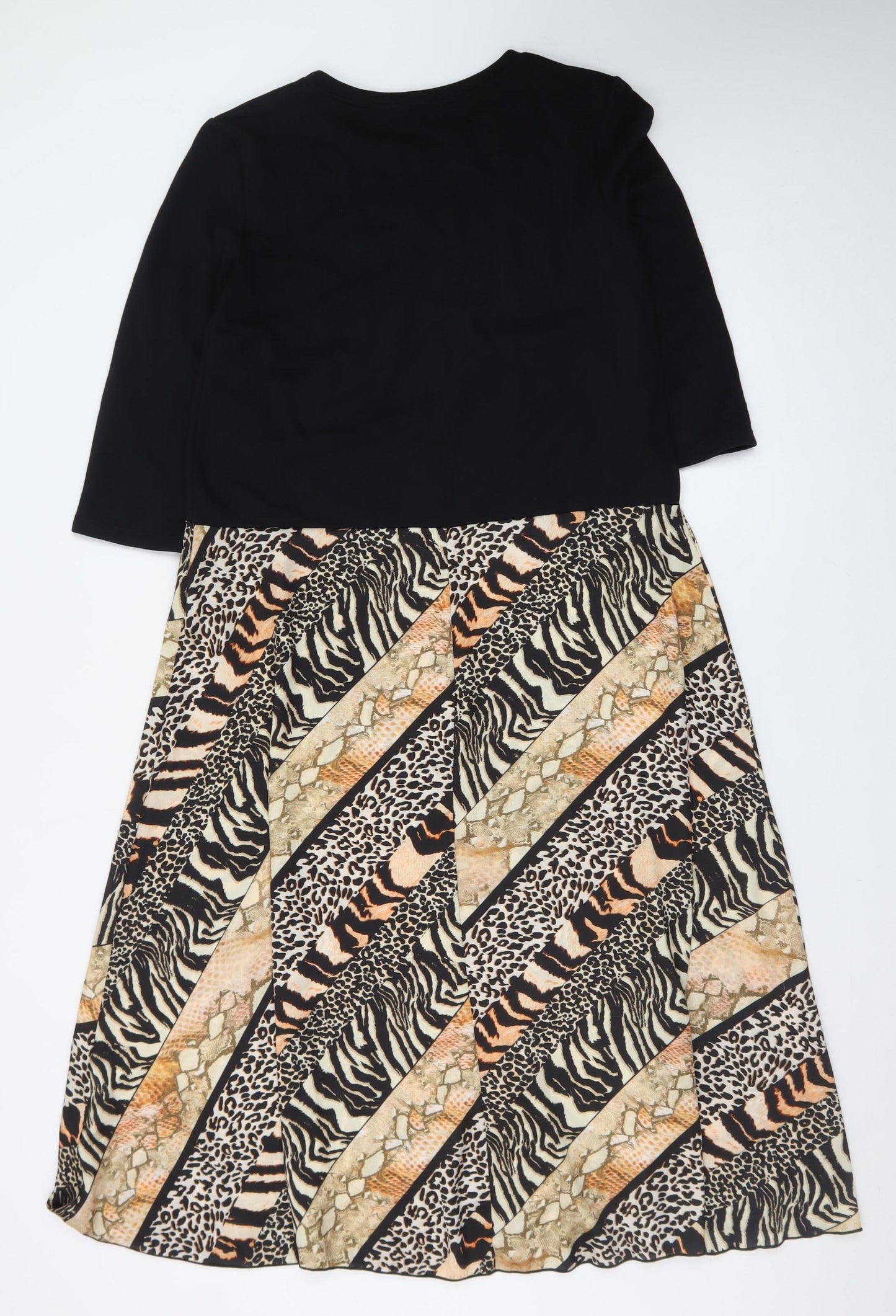 Zara Women Black & Animal Print A-Line Midi Dress Size S
