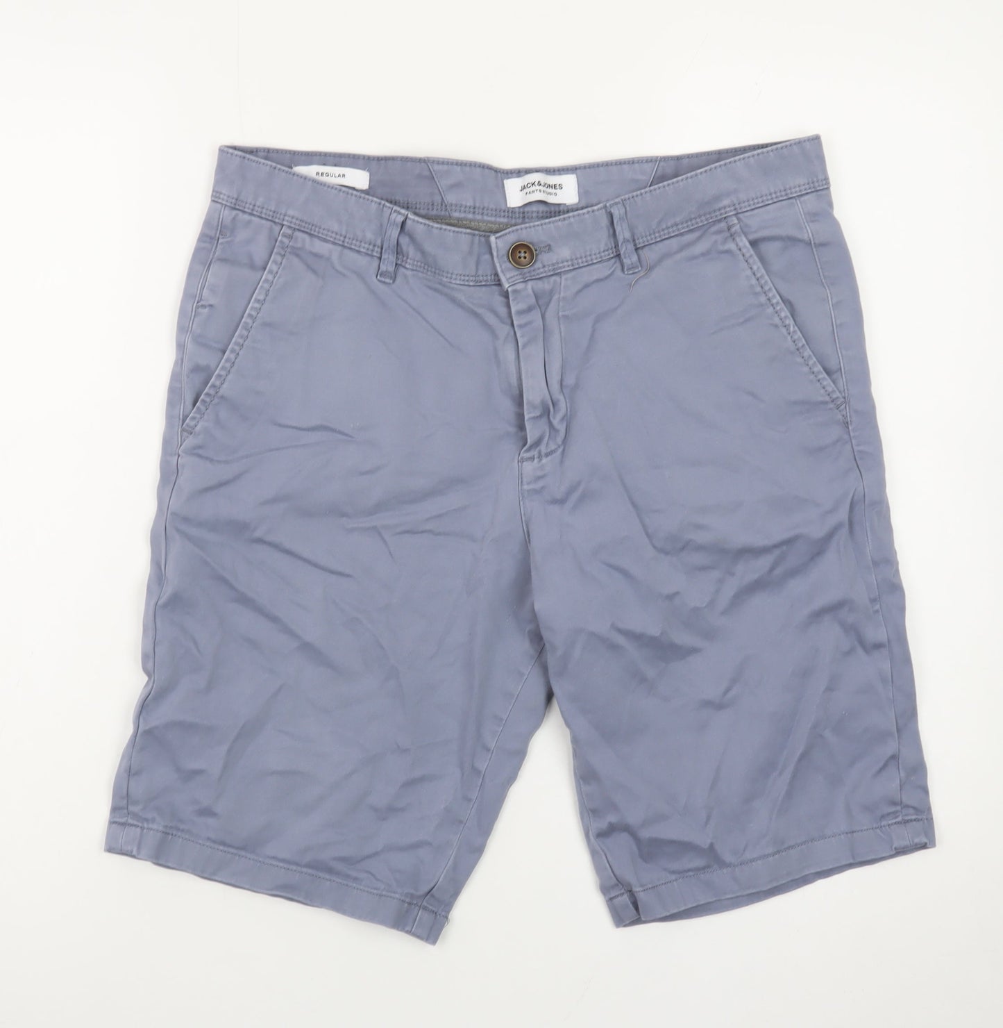Jack & Jones Men Blue Chino Shorts M Regular Fit Cotton Stretch
