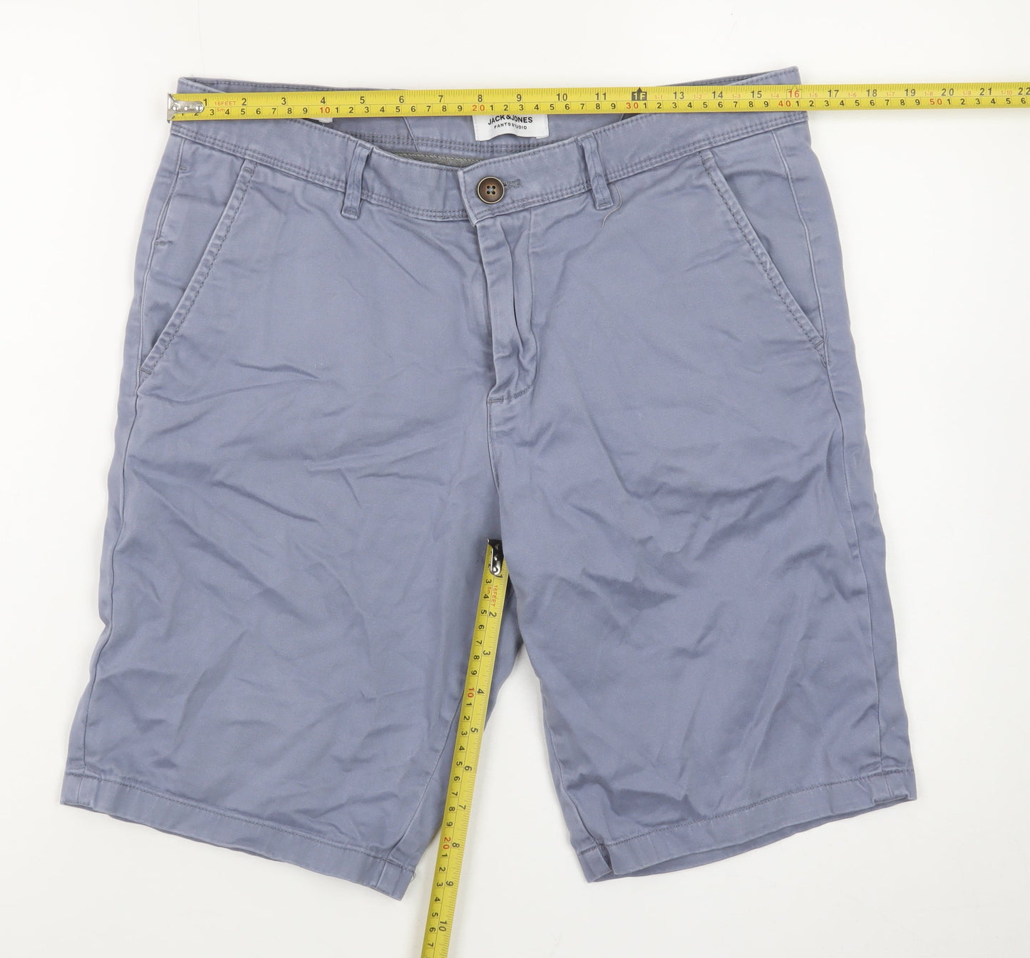 Jack & Jones Men Blue Chino Shorts M Regular Fit Cotton Stretch