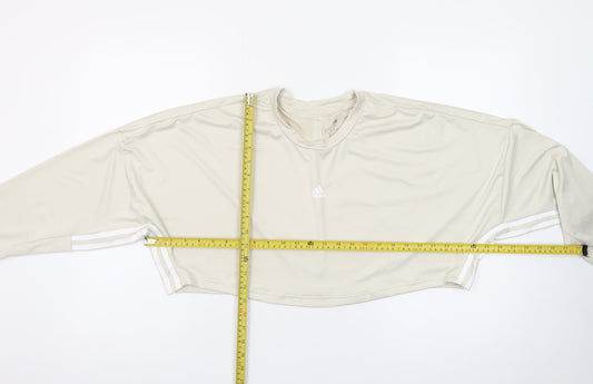 Adidas Women Beige Cropped Long Sleeve Sports T-Shirt Size S