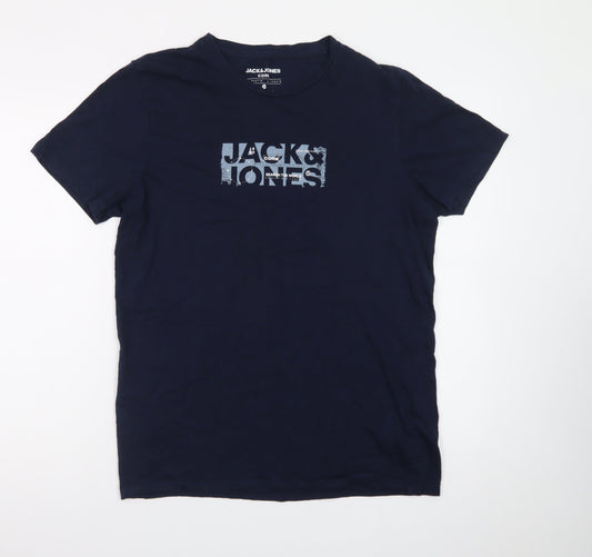 Jack & Jones Men's Blue Crew Neck Graphic Print T-Shirt M