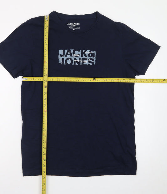 Jack & Jones Men's Blue Crew Neck Graphic Print T-Shirt M