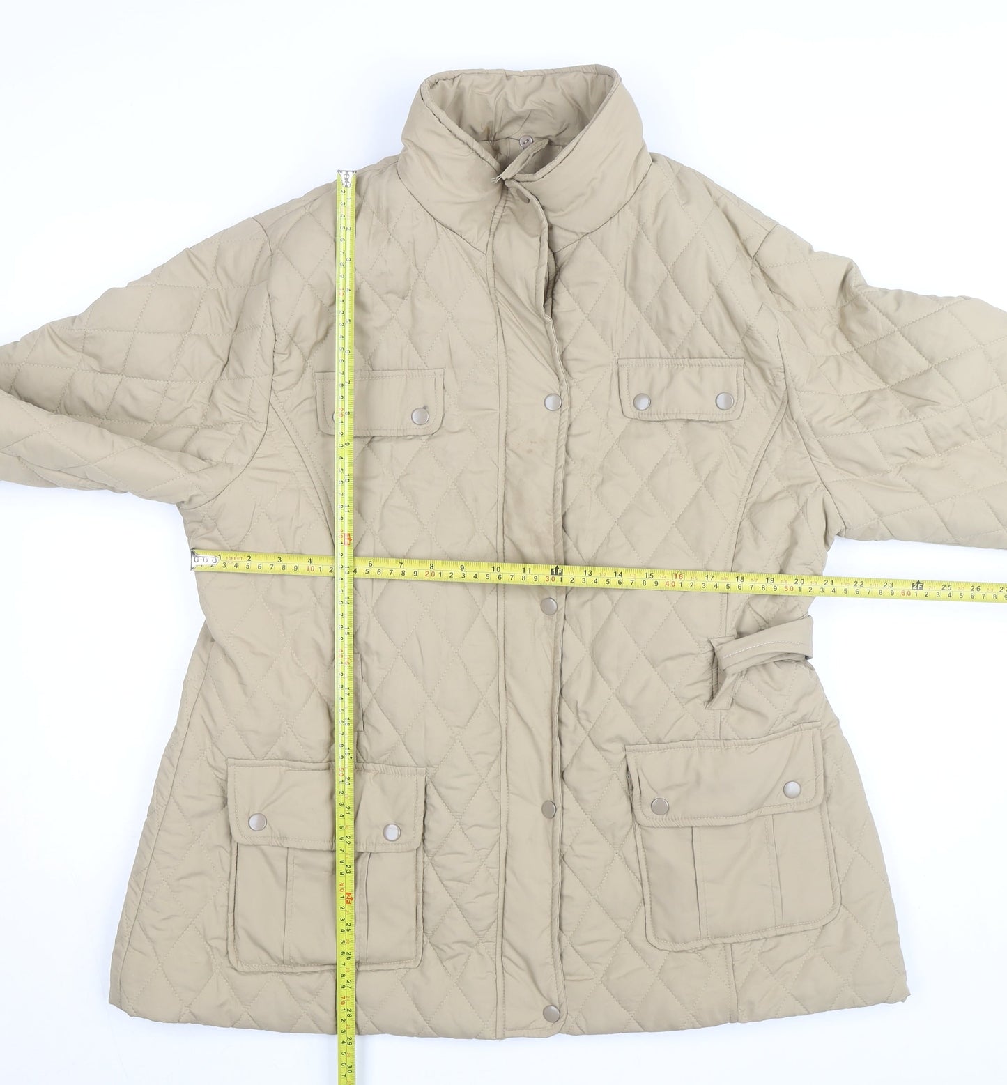 tg Women’s Beige Quilted Mid-Length Belted Jacket Size 22