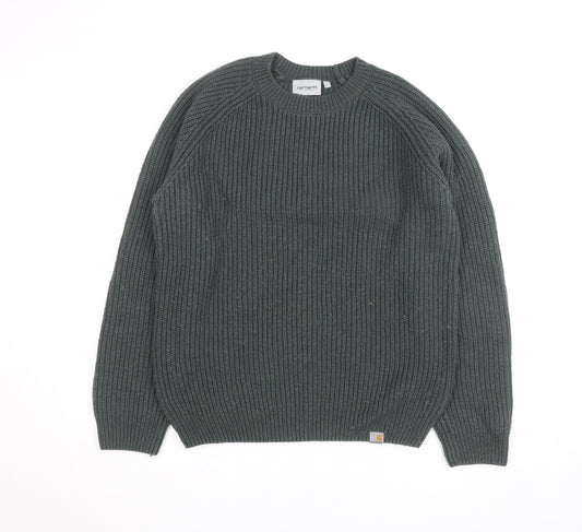 Carhartt WIP Men's Green L Cable-Knit Crew Neck Pullover Jumper