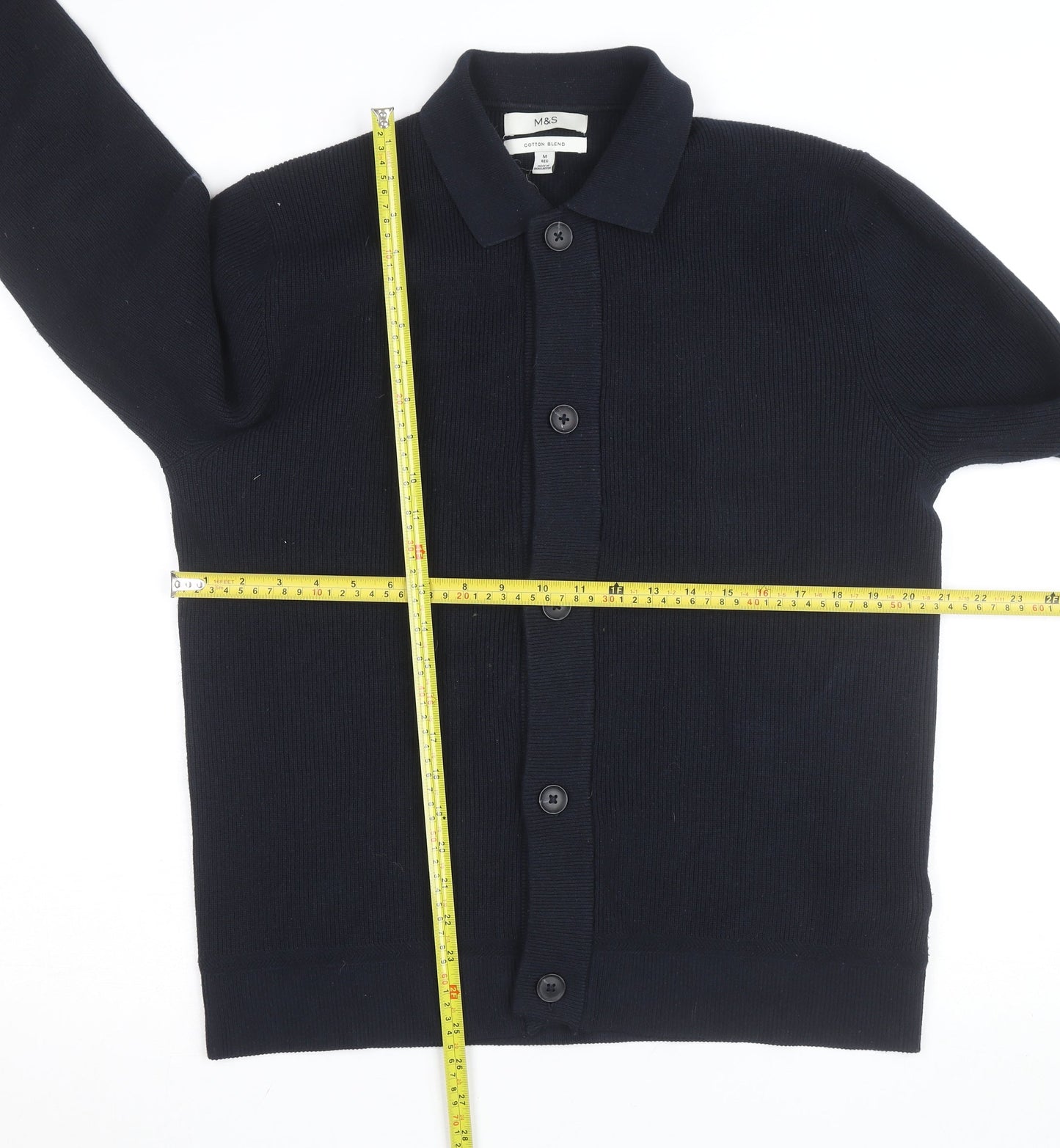 Marks and Spencer Men's Blue Collared Cotton Blend Cardigan M
