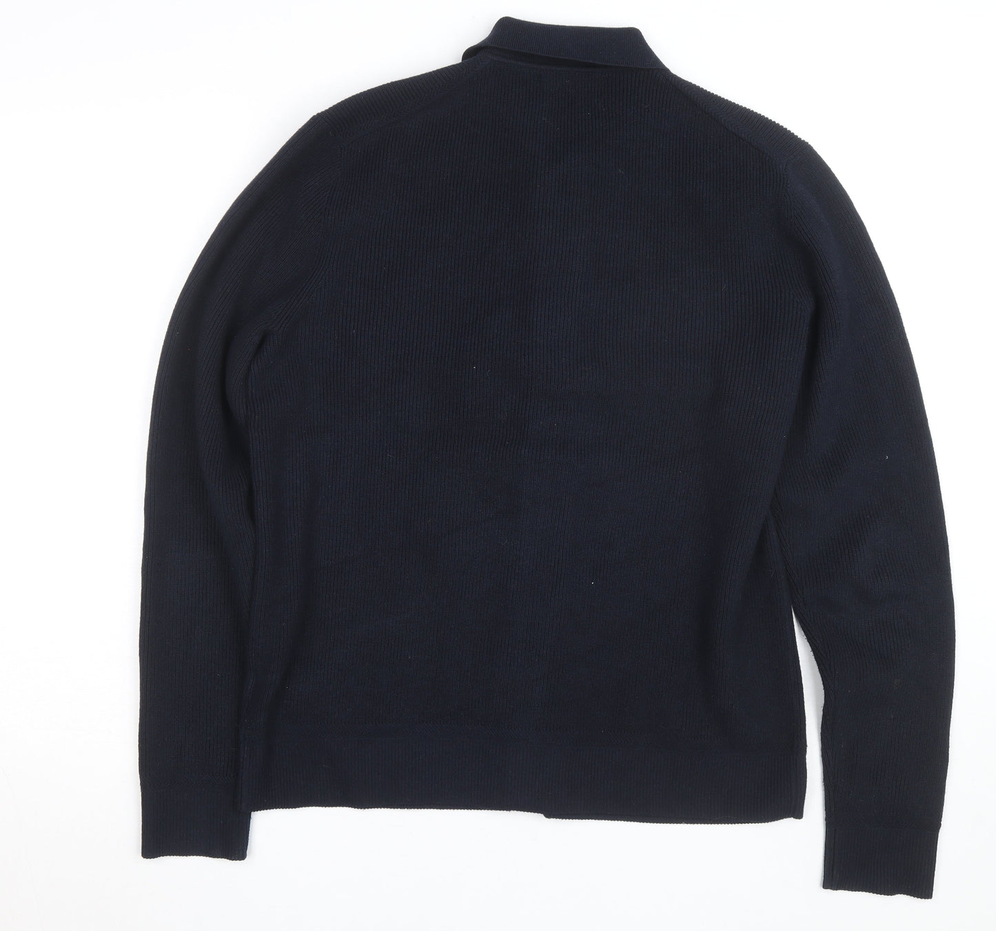 Marks and Spencer Men's Blue Collared Cotton Blend Cardigan M