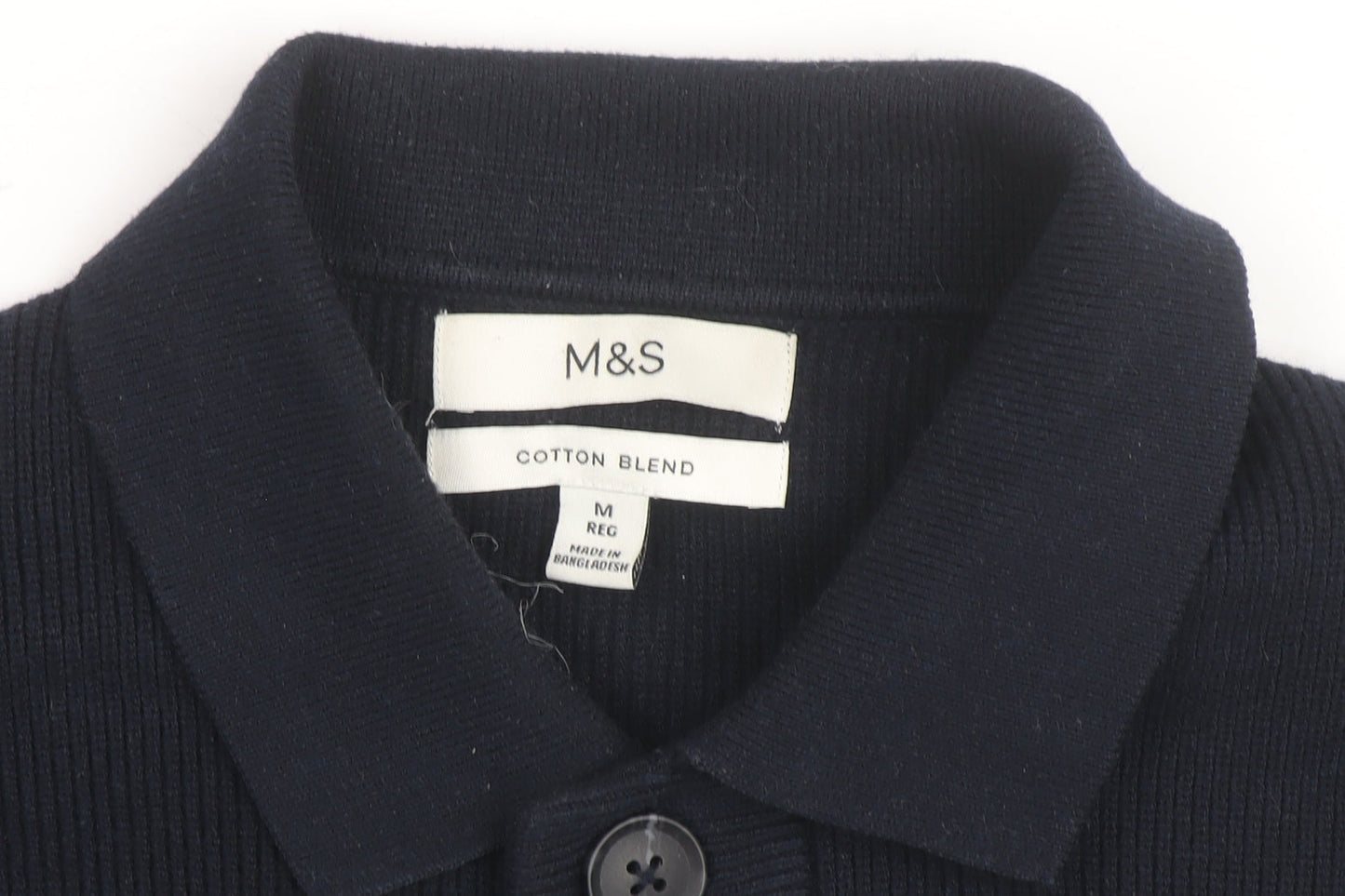 Marks and Spencer Men's Blue Collared Cotton Blend Cardigan M