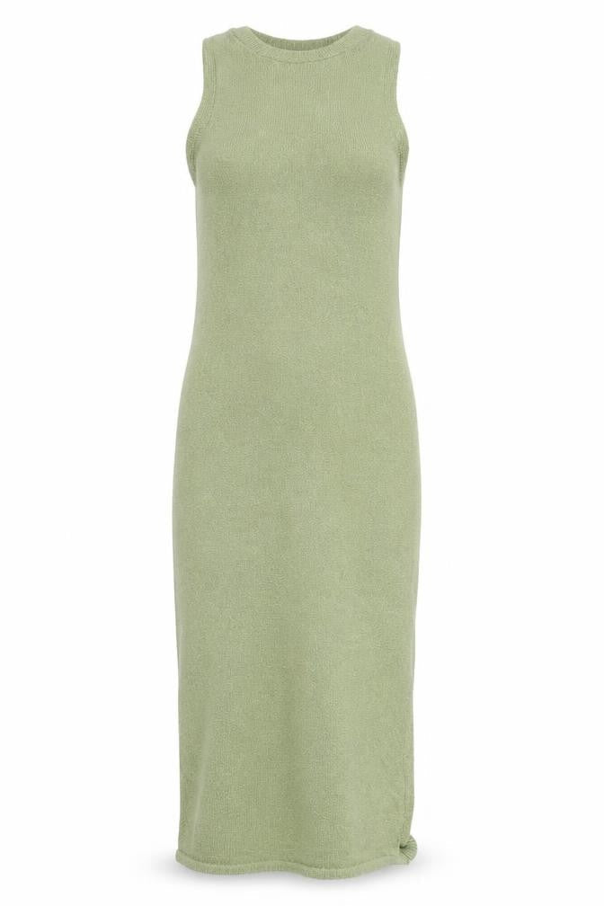 Front view of ASOS DESIGN Women’s Green Sleeveless Knit Bodycon Midi Dress, size UK 8-10