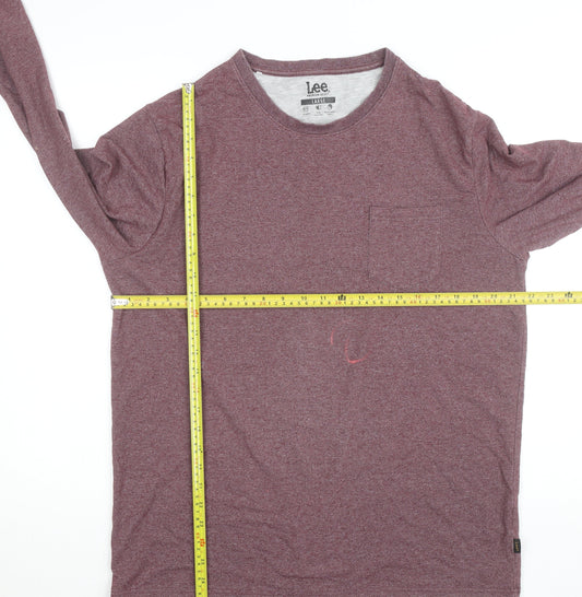 Lee Men’s Red Long Sleeve Crew Neck Cotton Blend Top L