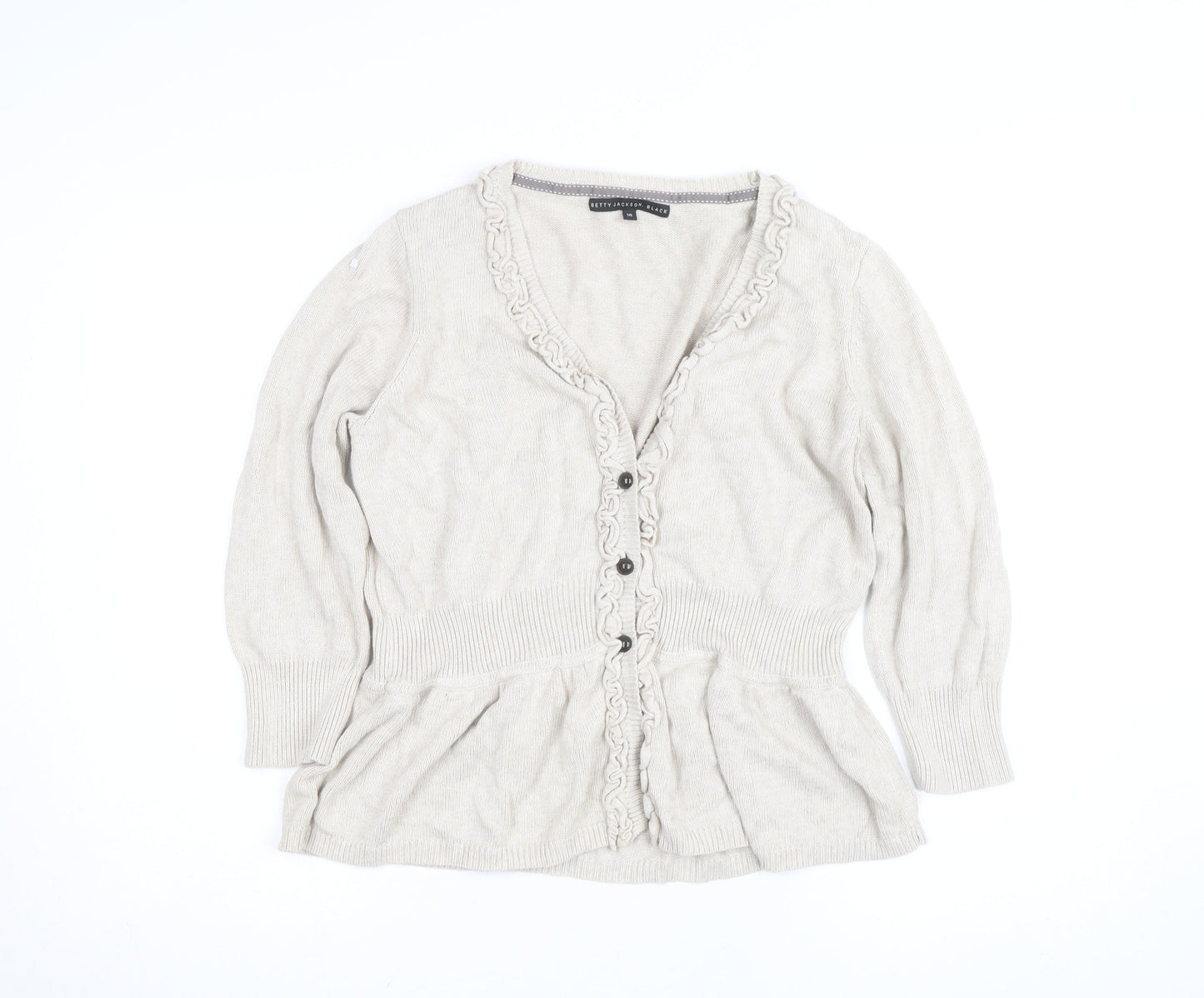 Betty Jackson Black Women's Beige Size 18 Ruffle Cardigan