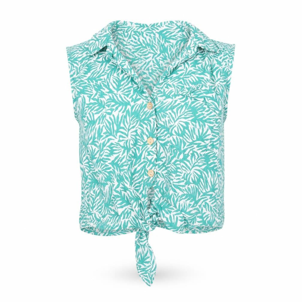 Topshop Women’s Green Tropical Sleeveless Cropped Blouse UK 10