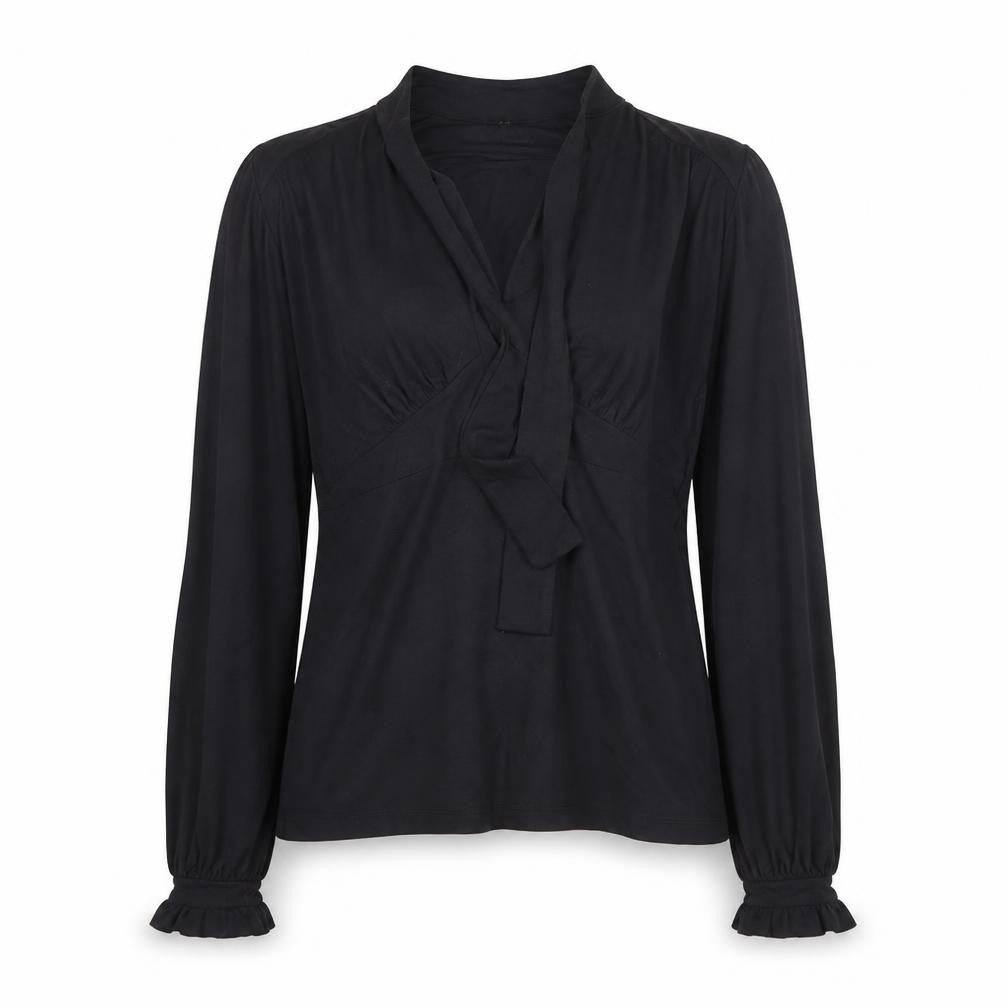 Bellisimo Womens Black Long Sleeve Wrap V-Neck Blouse M