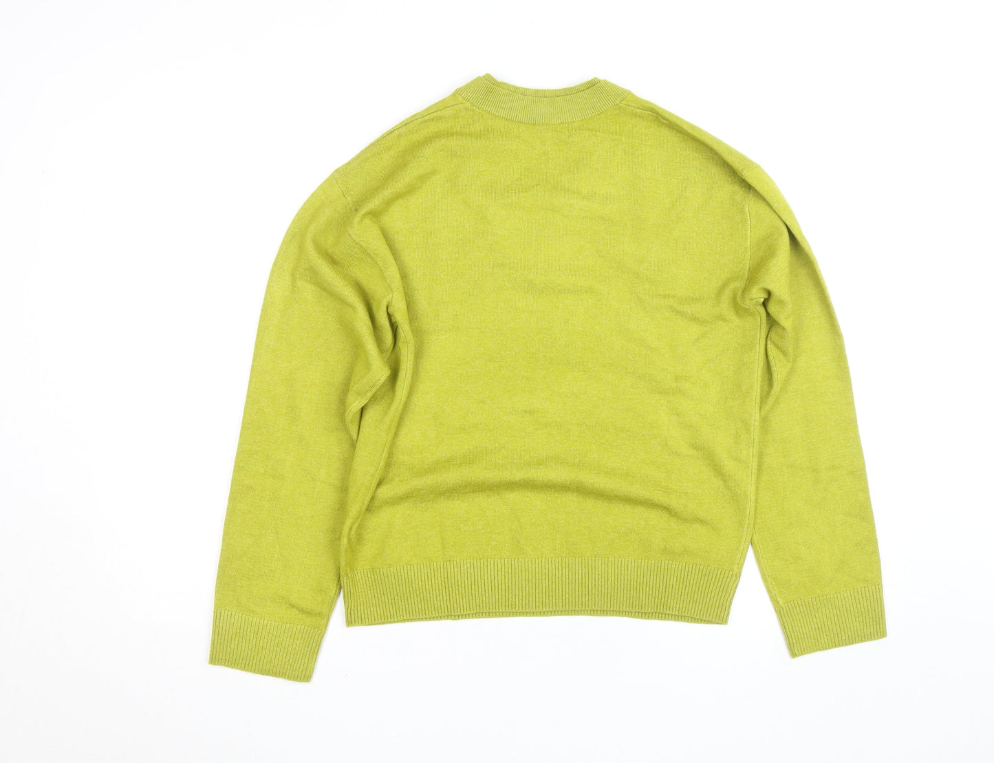 Marks and Spencer Women's Green V-Neck Cotton Blend Jumper Size S