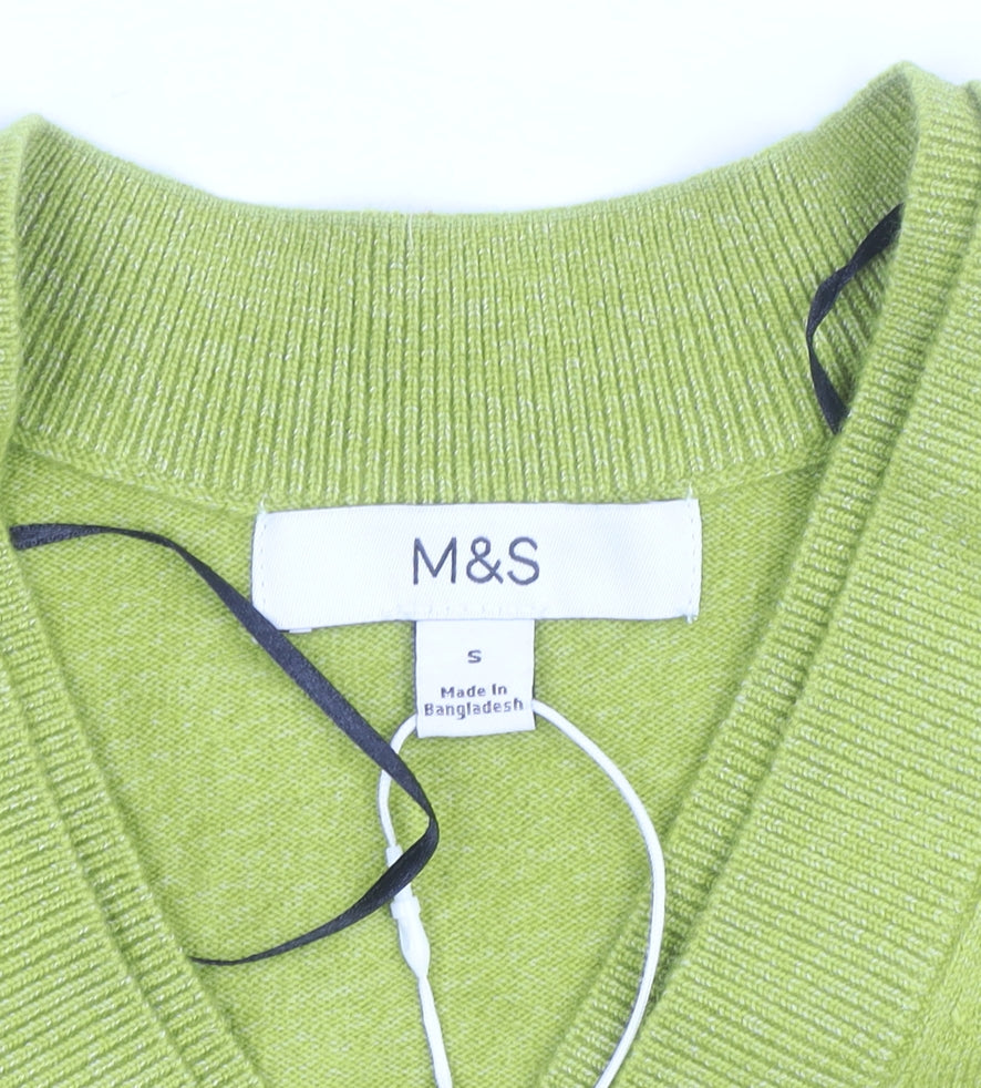 Marks and Spencer Women's Green V-Neck Cotton Blend Jumper Size S
