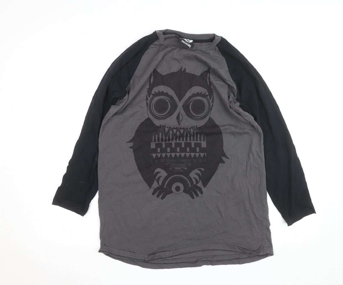 Paragon Men Grey Owl Graphic Long Sleeve Cotton T-Shirt XL