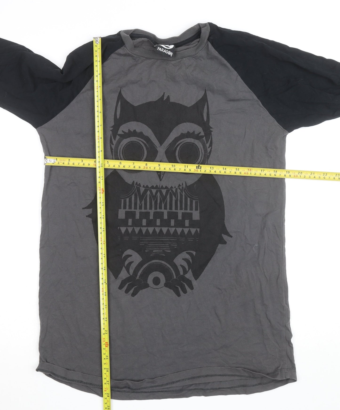 Paragon Men Grey Owl Graphic Long Sleeve Cotton T-Shirt XL