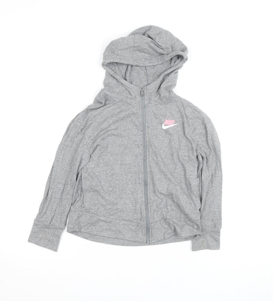 Nike Girls Grey Full Zip Hoodie XS Cotton Lightweight Sweatshirt