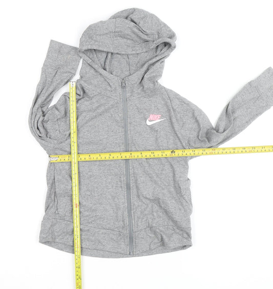 Nike Girls Grey Full Zip Hoodie XS Cotton Lightweight Sweatshirt