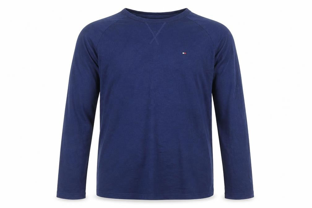Tommy Hilfiger Men Blue XL Long Sleeve Cotton Crew Neck Top