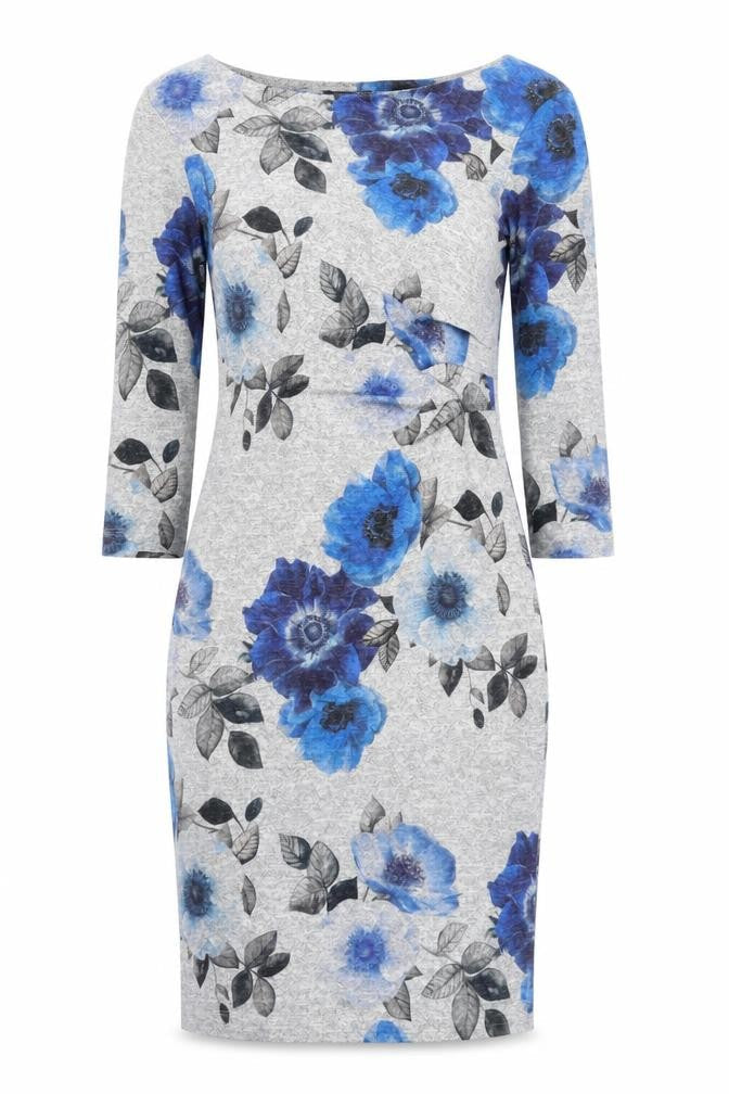 Roman Women Grey Blue Floral Bodycon Dress Size 10