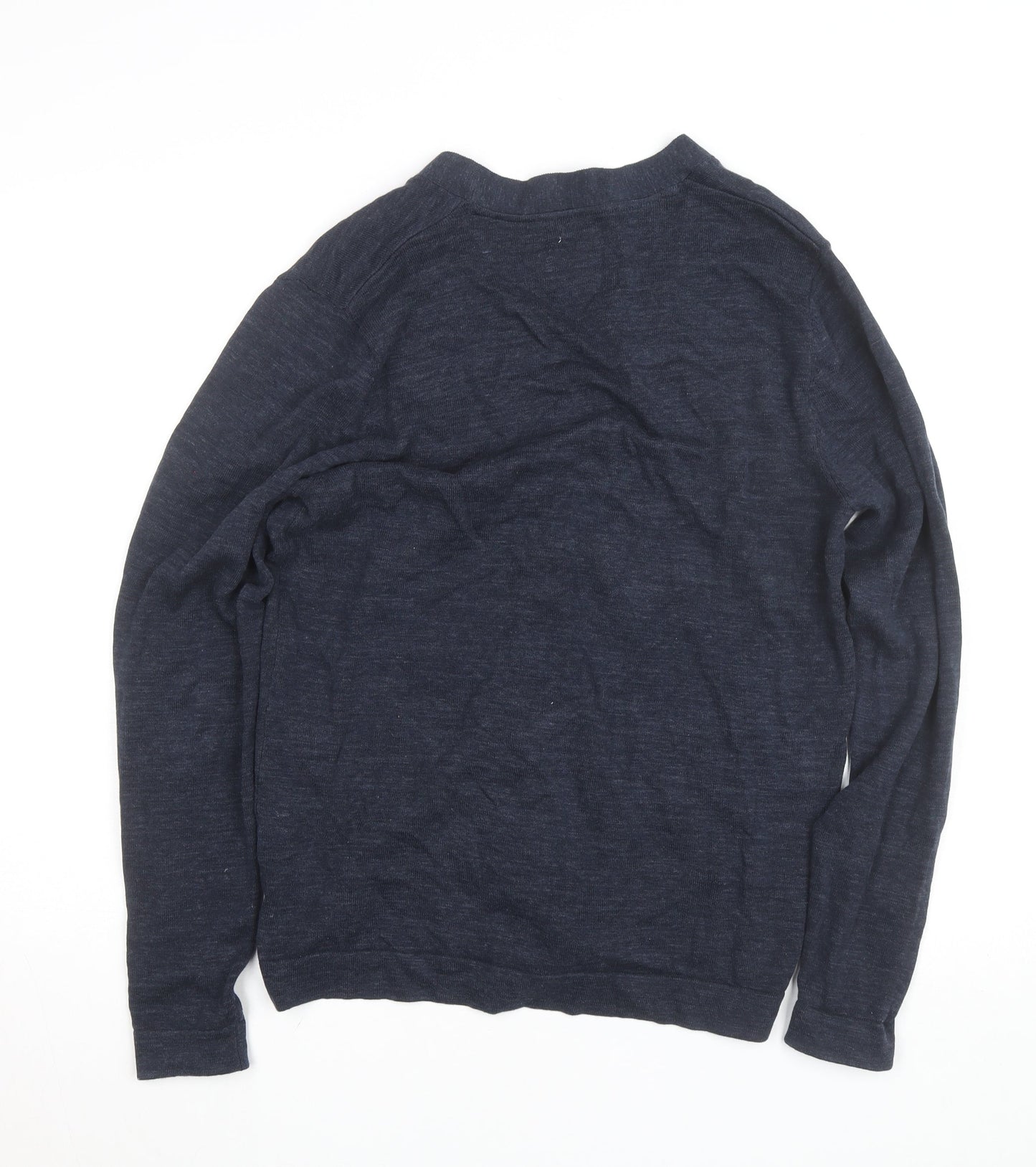 Springfield Men’s Blue Cotton Linen Cardigan M V-Neck Button Front