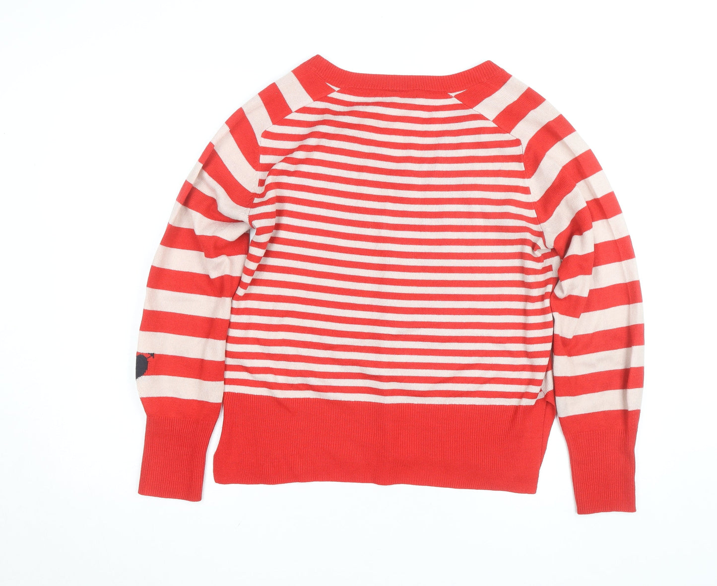 Next Womens Red Striped V-Neck Cotton Jumper Size S