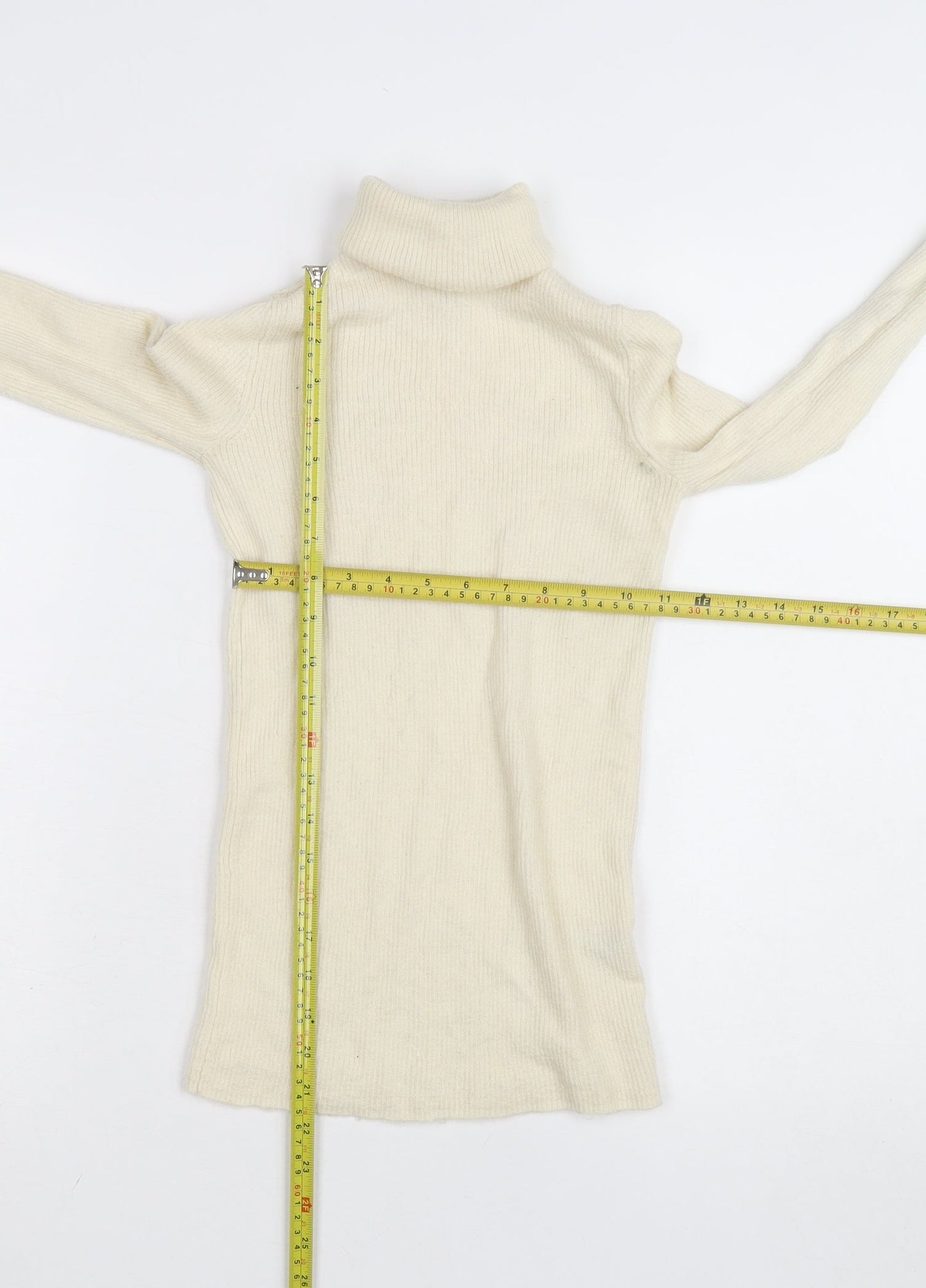 Uniqlo Womens Ivory Wool Roll Neck Jumper Size S Slim Fit