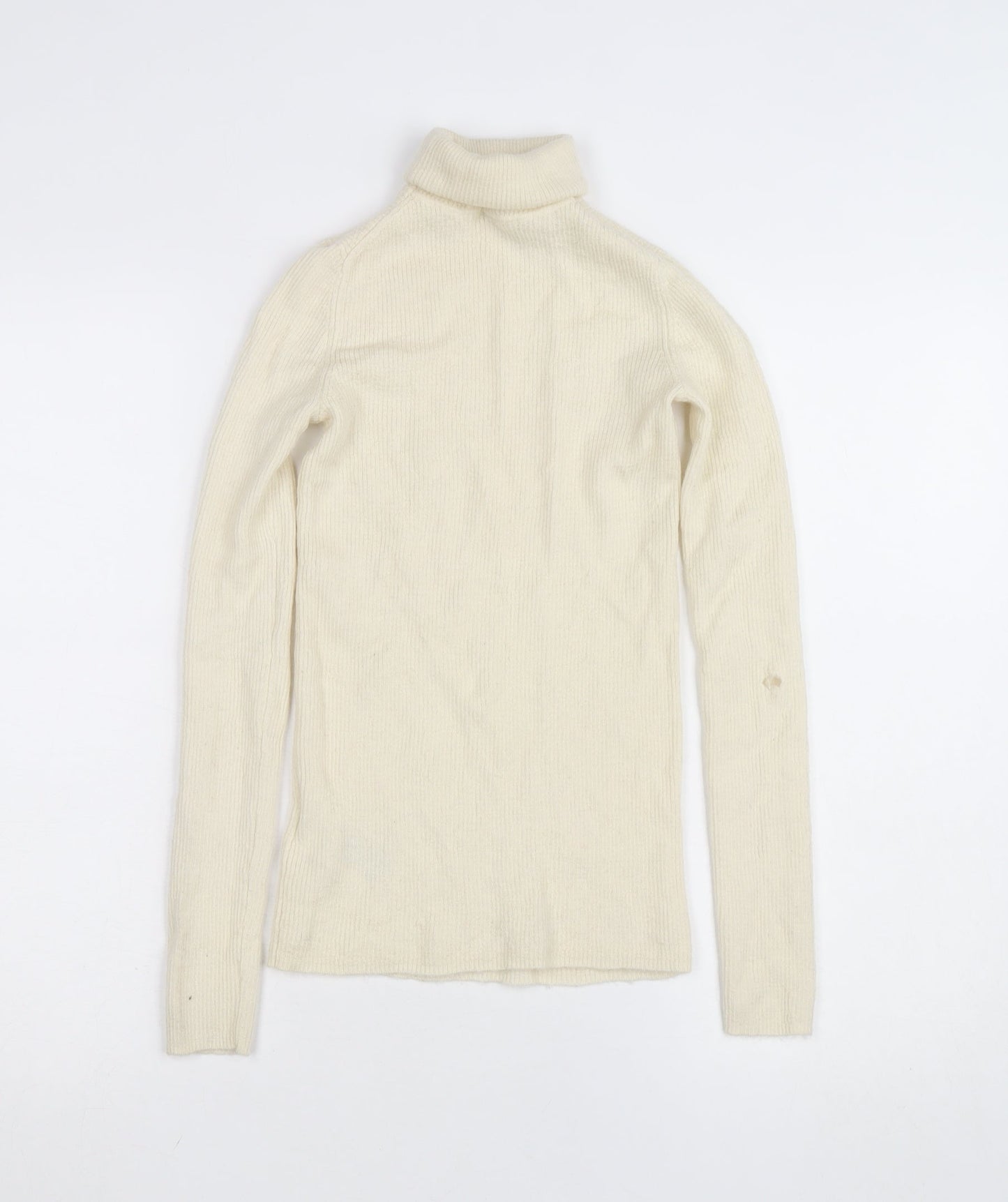 Uniqlo Womens Ivory Wool Roll Neck Jumper Size S Slim Fit