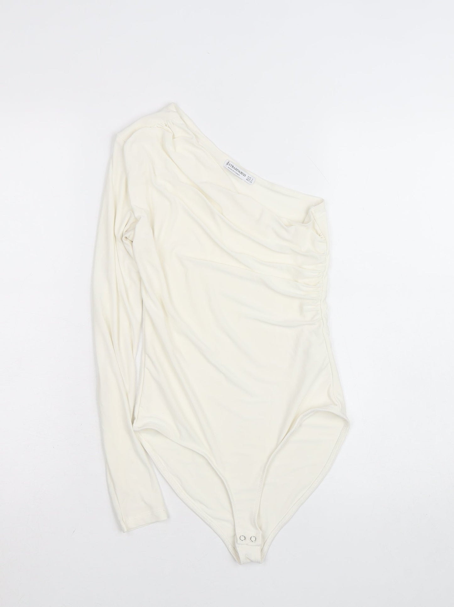 Stradivarius Women Ivory One Shoulder Long Sleeve Bodysuit Size S