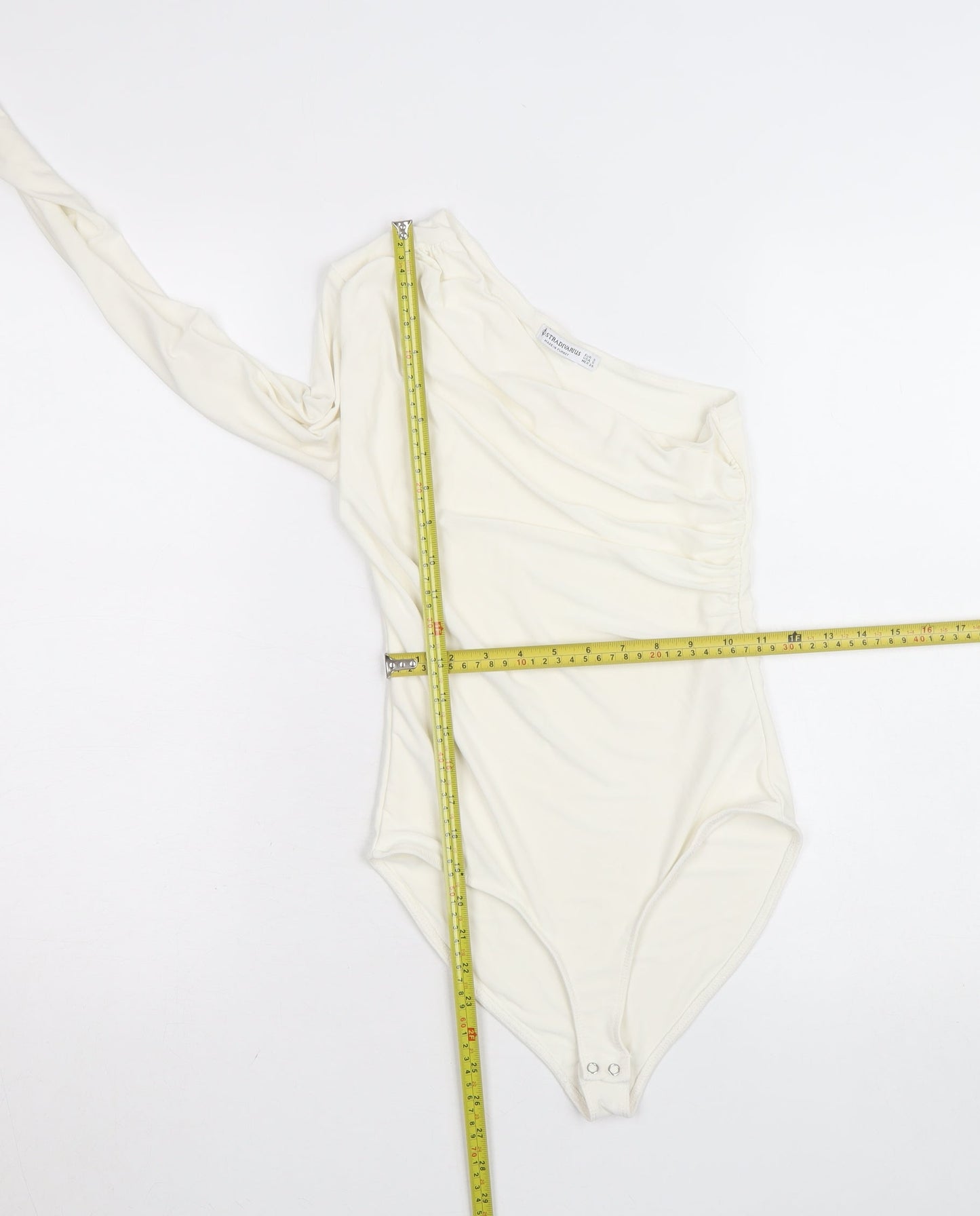 Stradivarius Women Ivory One Shoulder Long Sleeve Bodysuit Size S