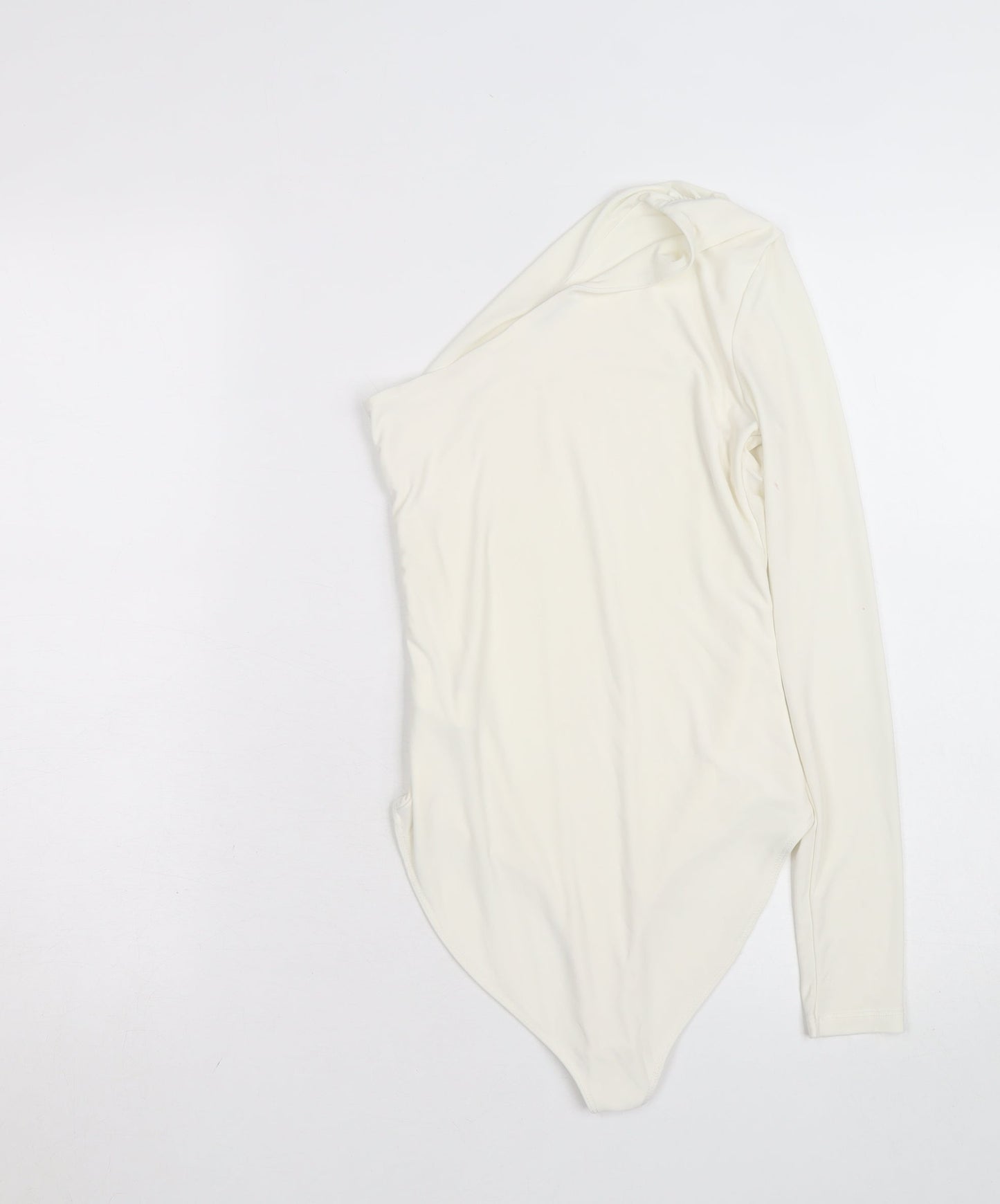 Stradivarius Women Ivory One Shoulder Long Sleeve Bodysuit Size S