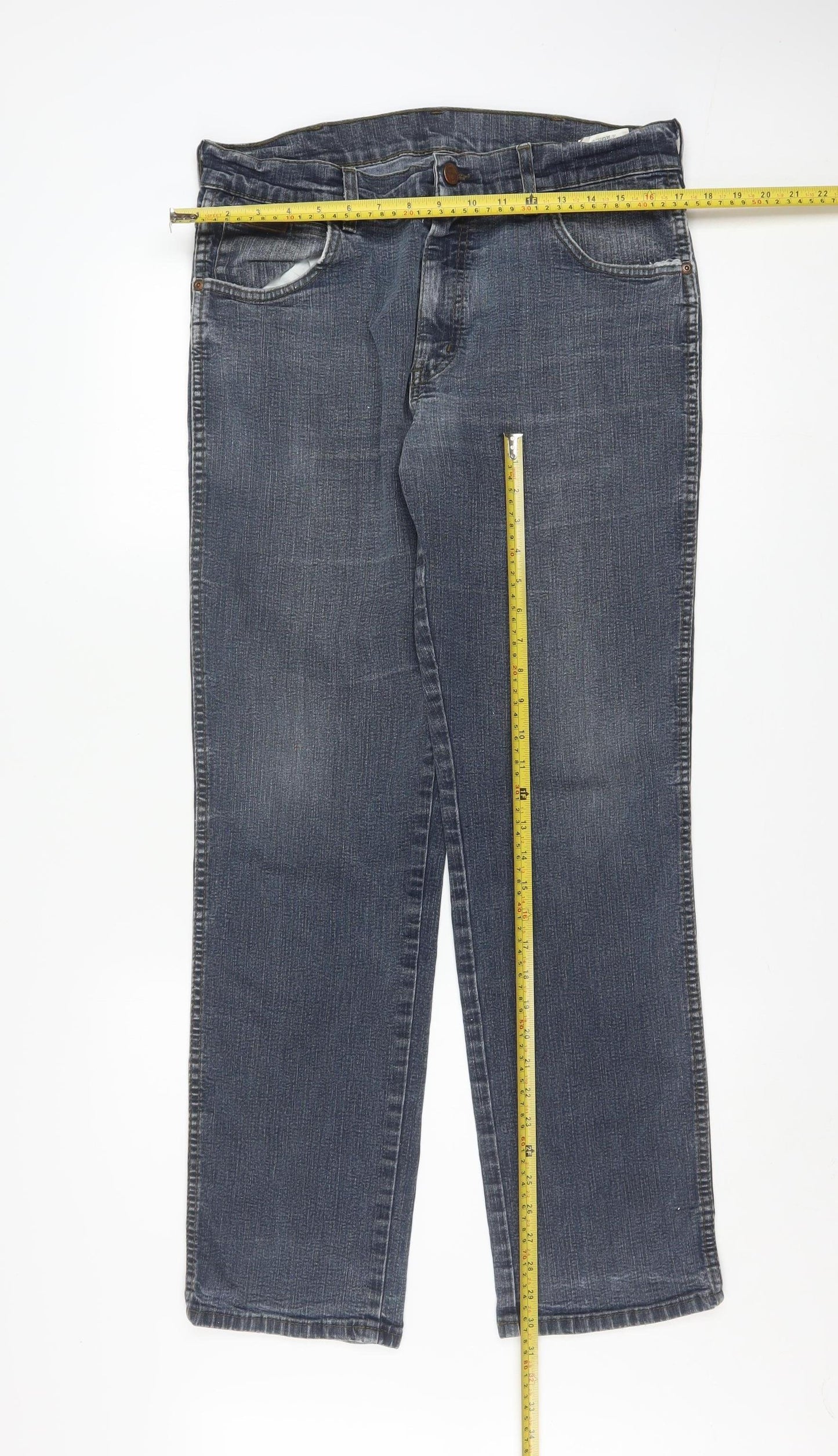 Wrangler Men's Blue Straight Jeans 36W 32L Regular Fit Denim