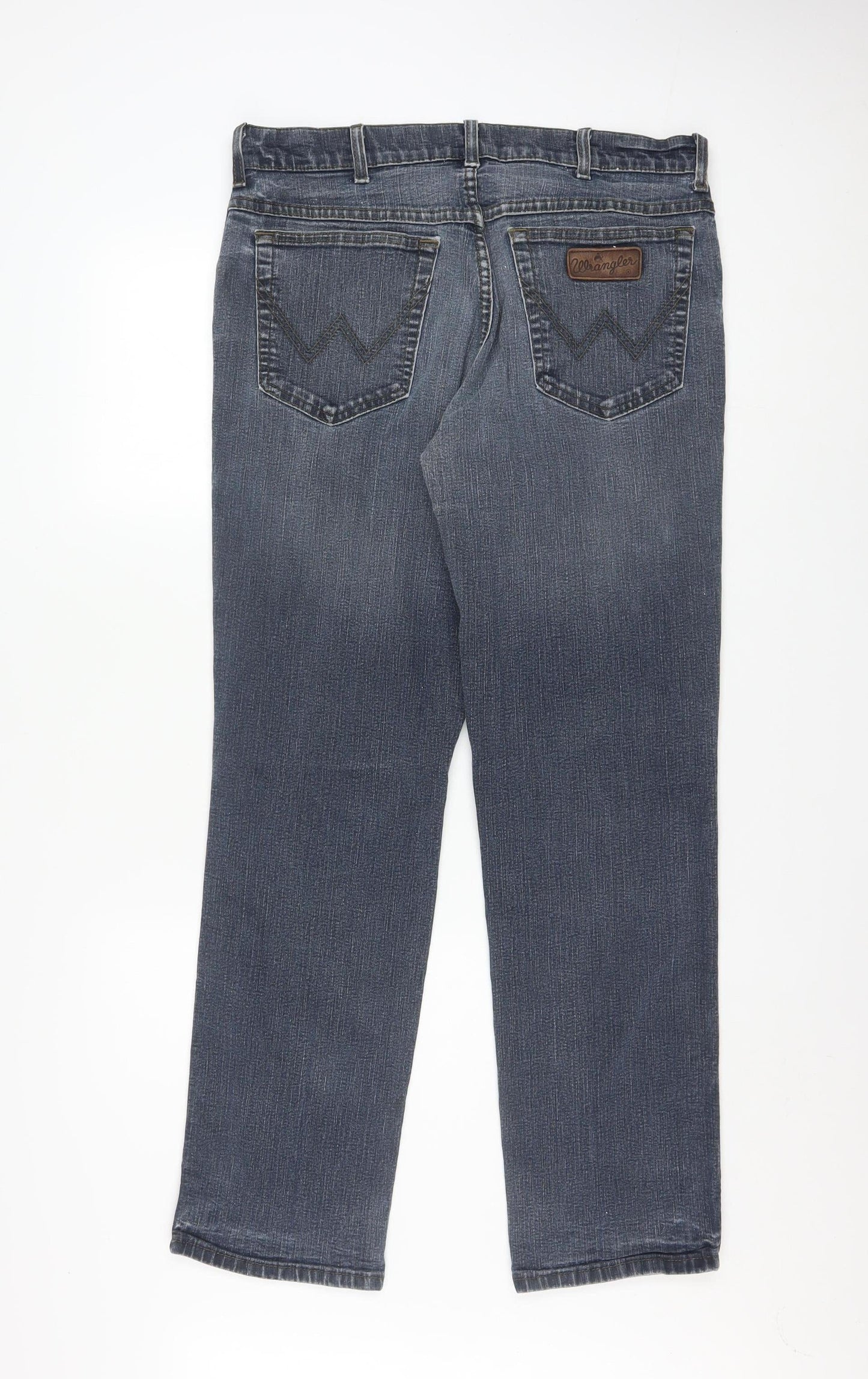 Wrangler Men's Blue Straight Jeans 36W 32L Regular Fit Denim