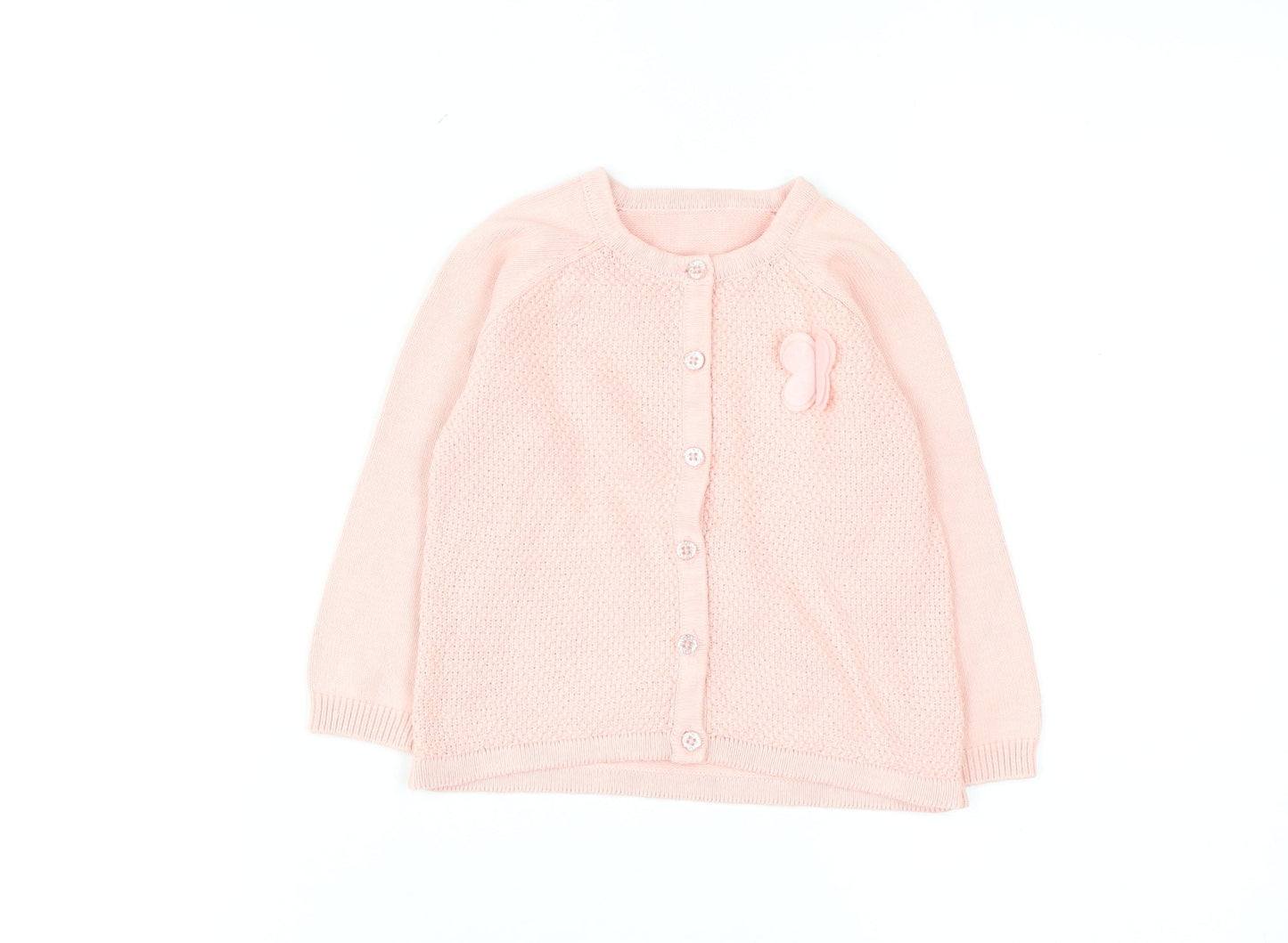 Nutmeg Girls Pink Cotton Cardigan 4-5 Years Button Front Butterfly Accent