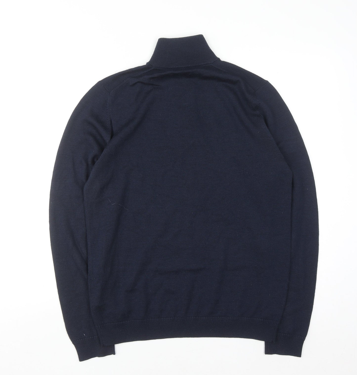 Jaeger Men's Blue Merino Wool Silk Half Zip High Neck Jumper Size S