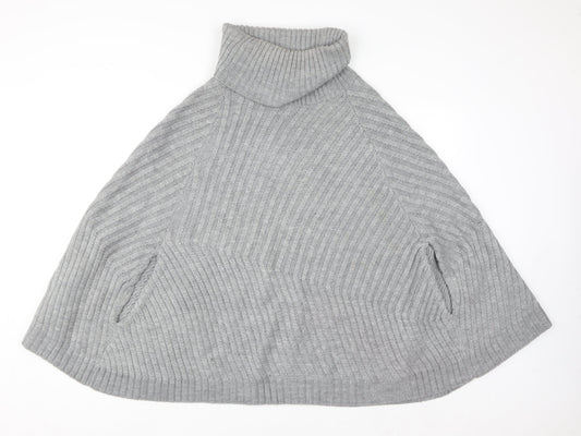 Joules Women Grey Roll Neck Knit Cape Jumper M/L Wool Blend