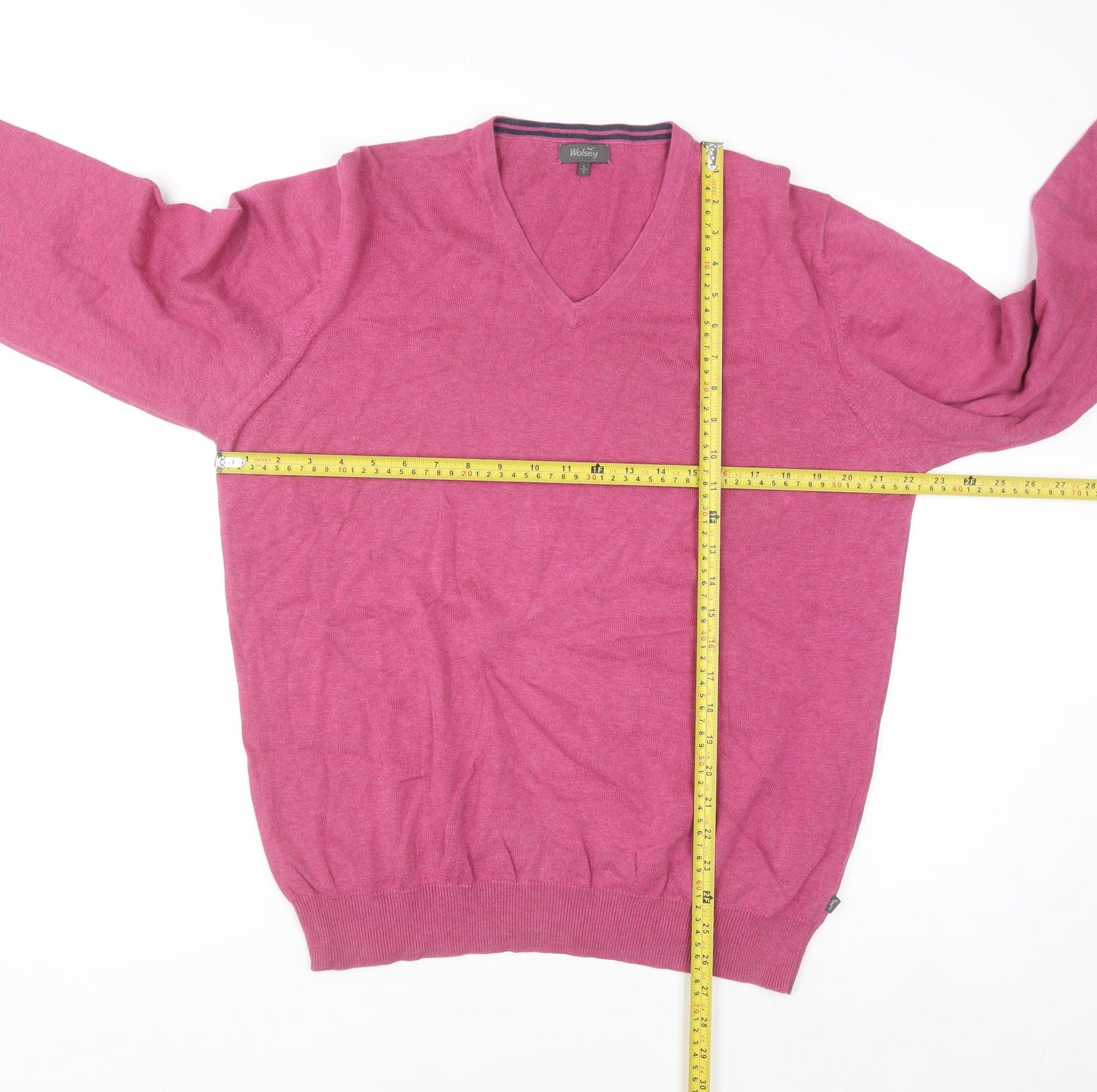 Wolsey Women's Pink Cotton V-Neck Long Sleeve Pullover Jumper L