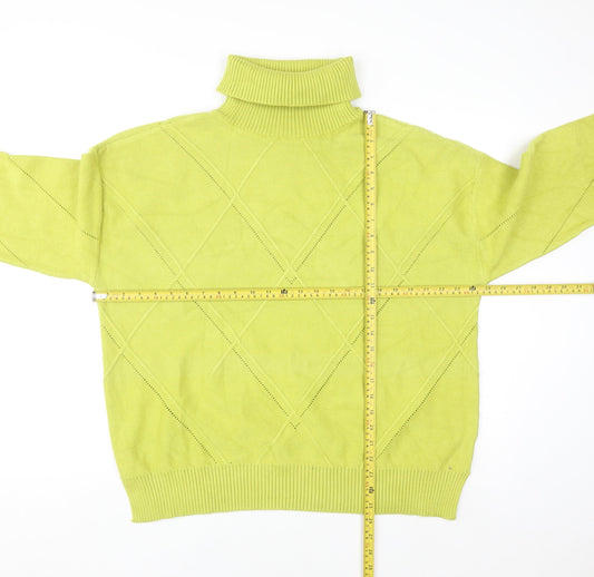 Lands' End Women's Green Roll Neck Diamond Knit Jumper XL
