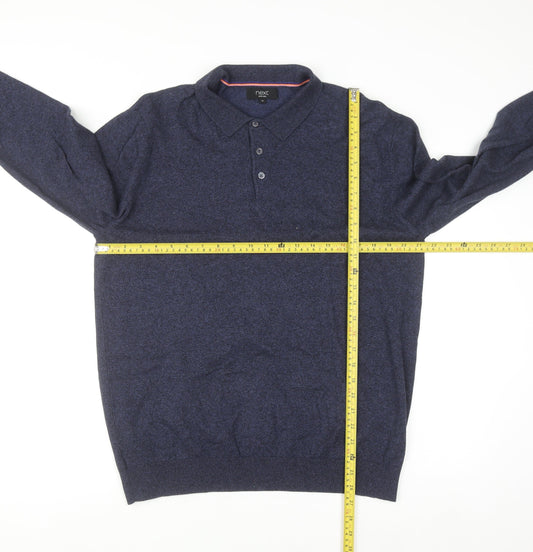 Next Men Blue Collared Henley Jumper Size M Cotton Blend