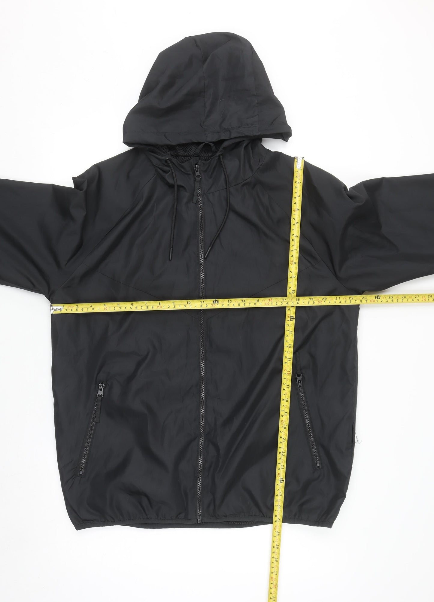 Primark Men Black L Windbreaker Hooded Jacket Full Zip Polyester