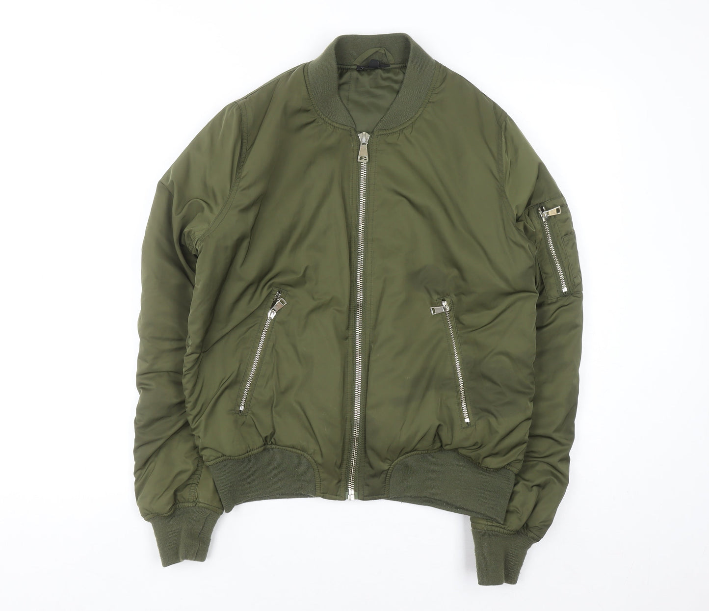 Topshop Women Green Size 12 Bomber Jacket Polyester Zip Casual